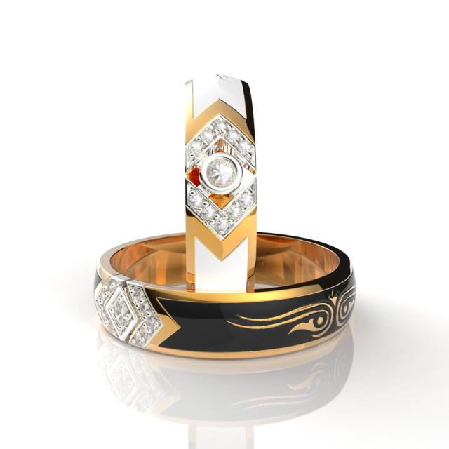 Обручальное кольцо из красного золота с бриллиантами и эмалью (038560)