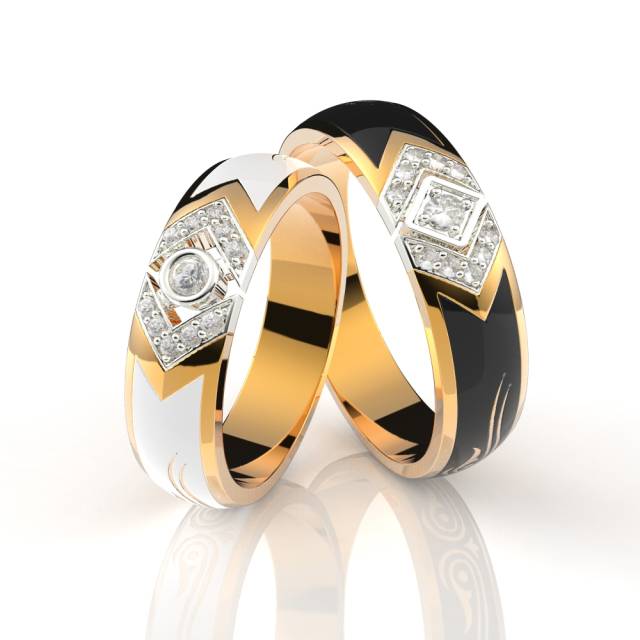 Обручальное кольцо из красного золота с бриллиантами и эмалью (038560)