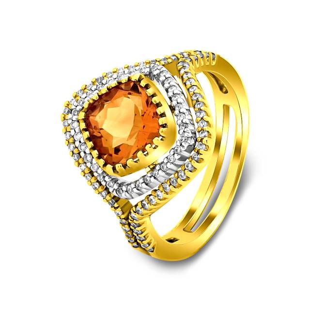 Кольцо из жёлтого золота с бриллиантами и цитрином (022200)