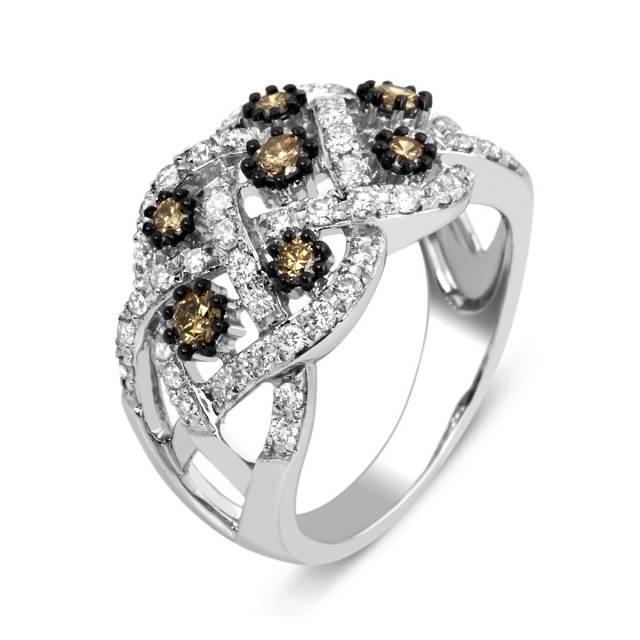 Кольцо с белыми и коричневыми бриллиантами (003005)