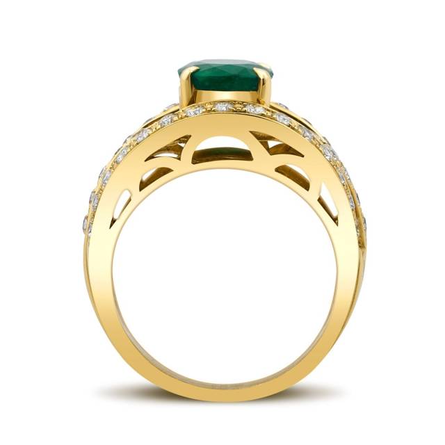 Кольцо из жёлтого золота с бриллиантами и изумрудом (018464)