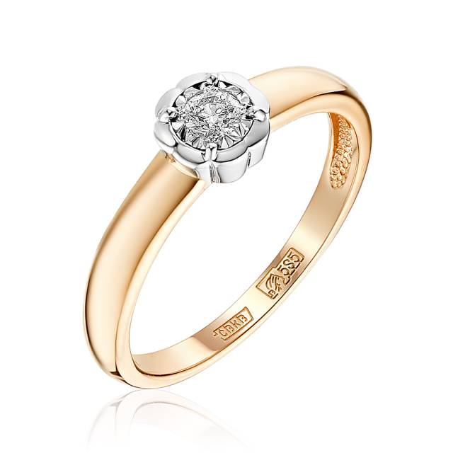 Помолвочное кольцо из комбинированного золота с бриллиантом (053089)