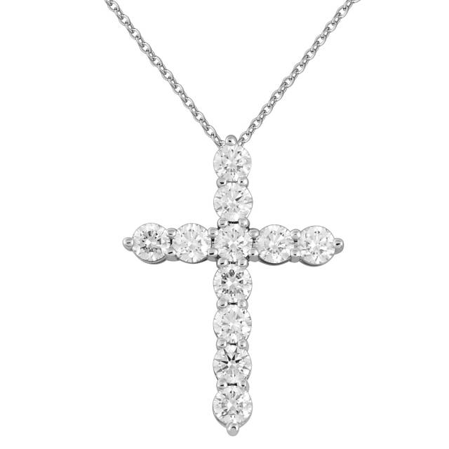 Колье крест из белого золота с бриллиантами (049777)