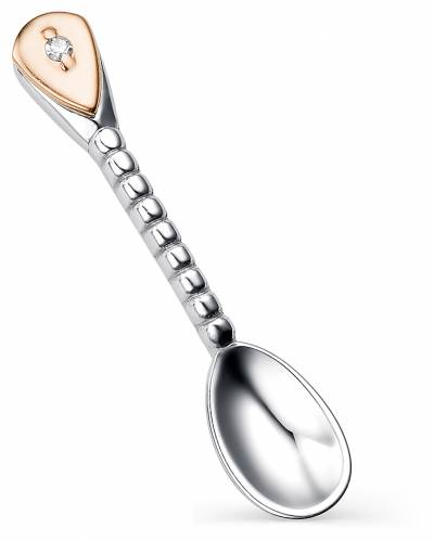 Сувенир ложка "загребушка" из серебра с золотой вставкой и бриллиантом