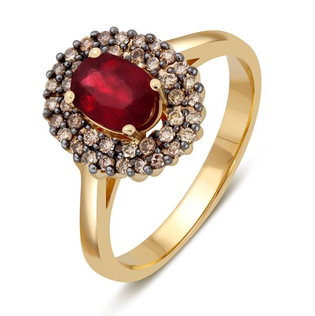 Кольцо из жёлтого золота с бриллиантами и рубином (046670)