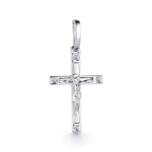 Кулон крест из белого золота с бриллиантами (039515)
