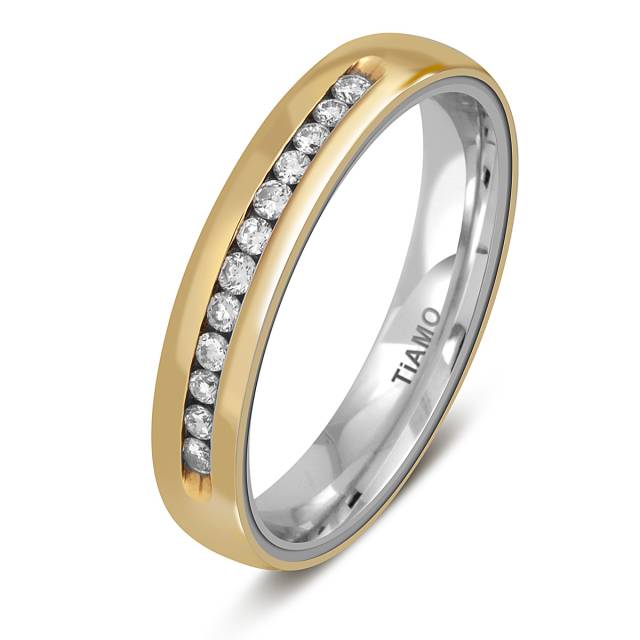 Обручальное кольцо из комбинированного золота с бриллиантами TIAMO (045736)