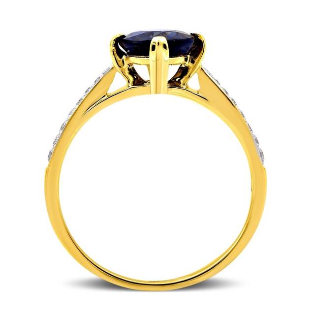 Кольцо из жёлтого золота с бриллиантами и сапфиром (024092)