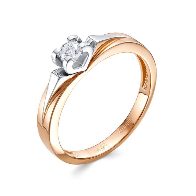 Помолвочное кольцо из комбинированного золота с бриллиантом (052851)