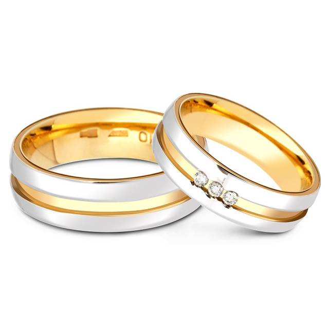 Обручальное кольцо из комбинированного золота с бриллиантами TIAMO (000096)