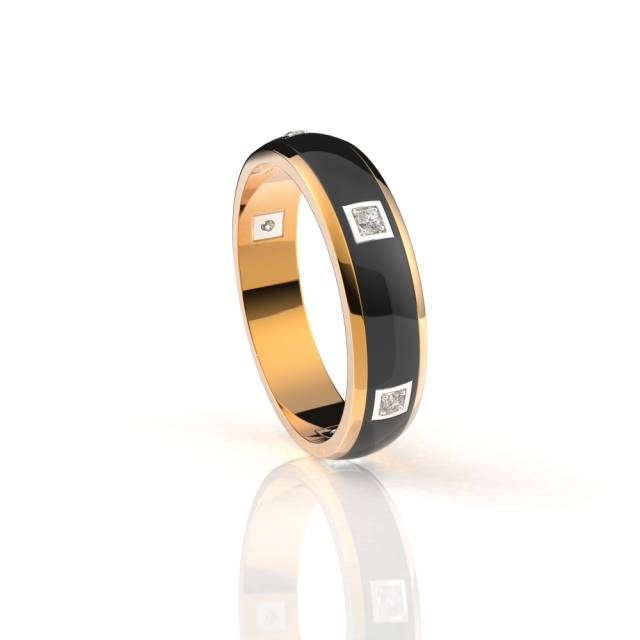 Обручальное кольцо из красного золота с бриллиантами и эмалью (038594)