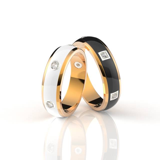 Обручальное кольцо из красного золота с бриллиантами и эмалью (038594)