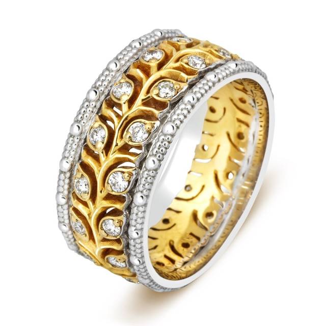 Кольцо обручальное из комбинированного золота с бриллиантами (002069)