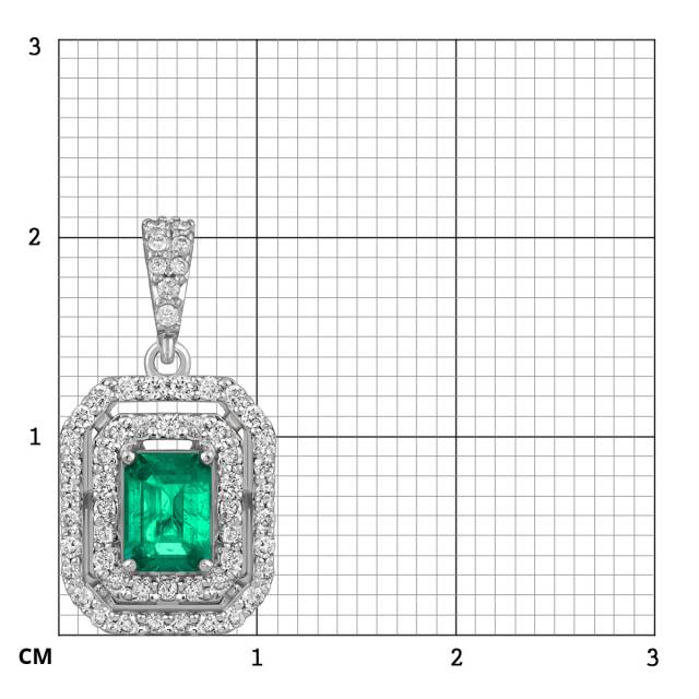 Кулон из белого золота с бриллиантами и изумрудом (055124)