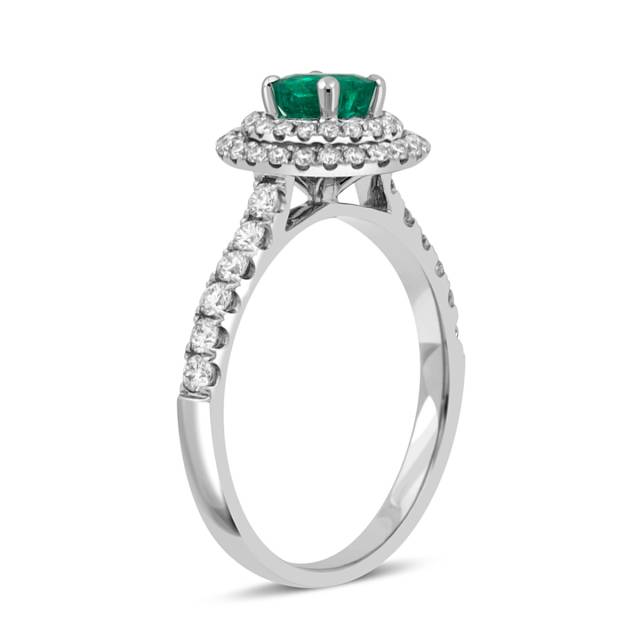 Помолвочное кольцо из белого золота с бриллиантами и изумрудом (049432)