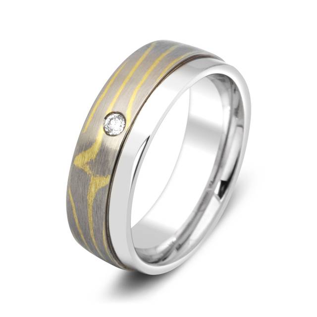 Обручальное кольцо с бриллиантом Мокуме Гане Peter Heim (009939)