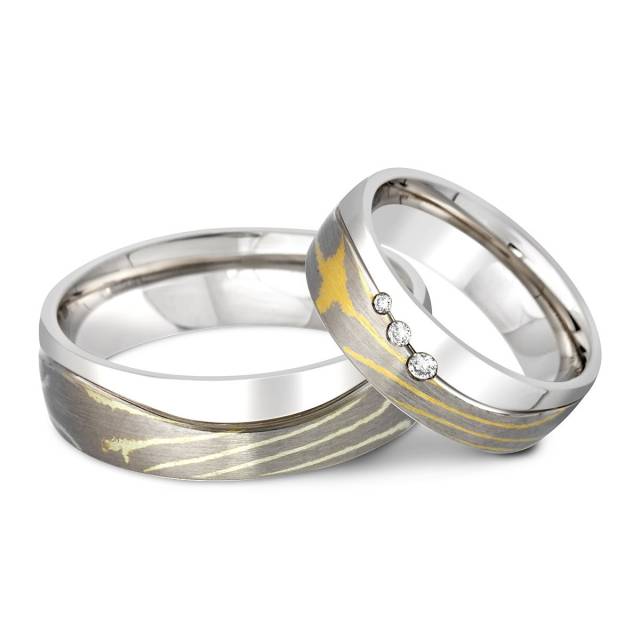 Обручальное кольцо с бриллиантом Мокуме Гане Peter Heim (009939)