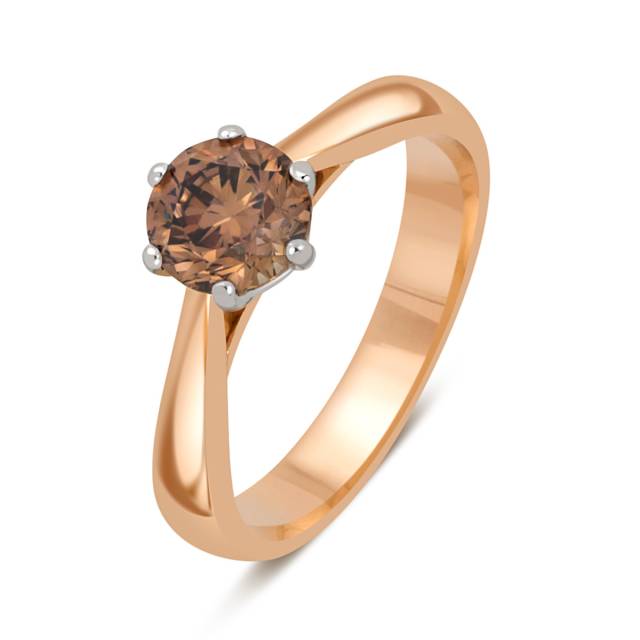 Помолвочное кольцо из комбинированного золота с коньячным бриллиантом  (049295)