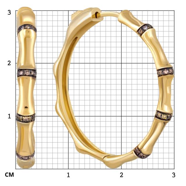 Серьги из жёлтого золота с коричневыми бриллиантами (054464)