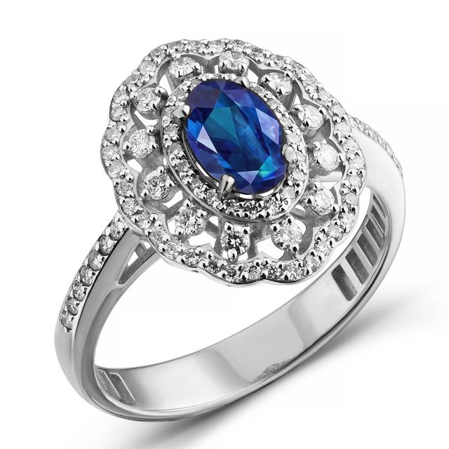 Кольцо из белого золота с бриллиантами и сапфиром (063791)