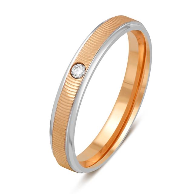 Обручальное кольцо из комбинированного золота с бриллиантом TIAMO (047794)