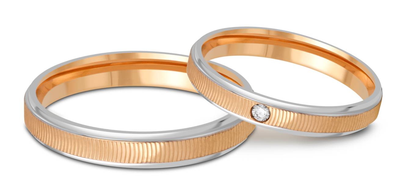 Обручальное кольцо из комбинированного золота с бриллиантом TIAMO (047794)