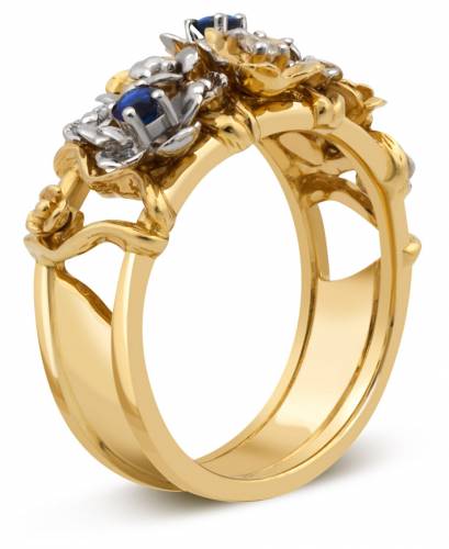 Кольцо из жёлтого золота с бриллиантами и сапфирами 17.0