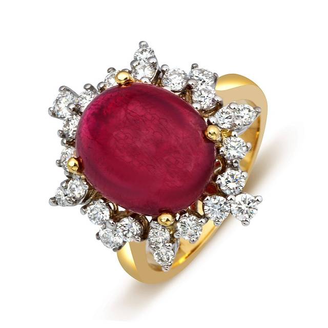 Кольцо из желтого золота с бриллиантами и рубином (009623)