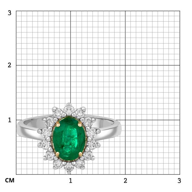 Кольцо из белого золота с бриллиантами и изумрудом (051334)