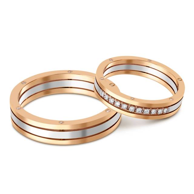 Обручальное кольцо из комбинированного золота с бриллиантами (029116)