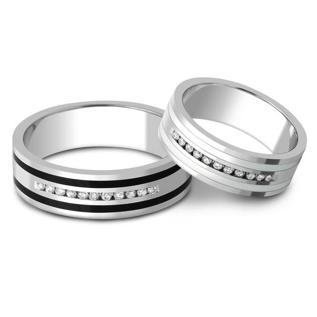 Обручальное кольцо из белого золота с бриллиантами и керамикой (026013)