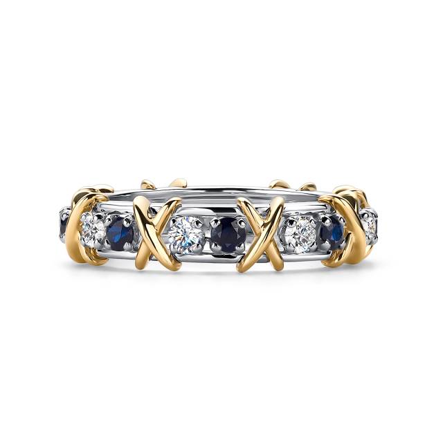 Кольцо из комбинированного золота с бриллиантами и сапфирами (047129)