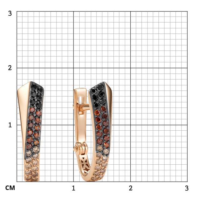 Серьги из красного золота с цветными бриллиантами (064476)