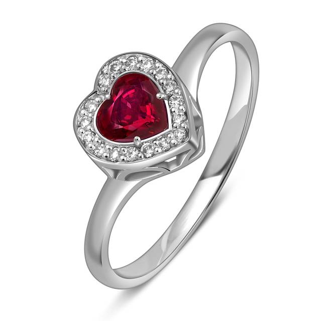 Помолвочное кольцо из платины с бриллиантами и рубином "Сердце" (054360)