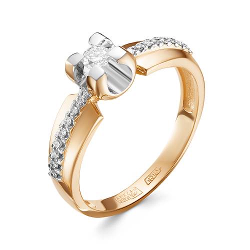 Помолвочное кольцо из комбинированного золота с бриллиантами (043046)