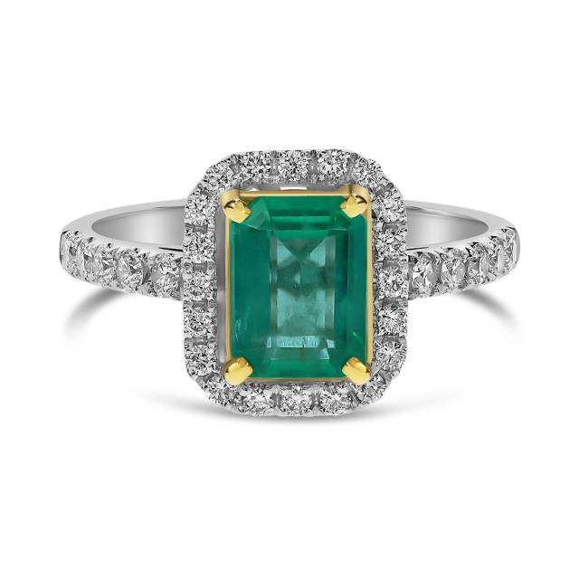 Кольцо из белого золота с бриллиантами и изумрудом (055610)