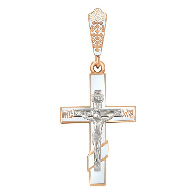 Кулон крест из красного золота с эмалью (038536)
