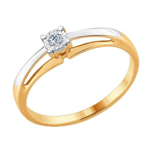 Помолвочное кольцо из комбинированного золота с бриллиантом (030656)