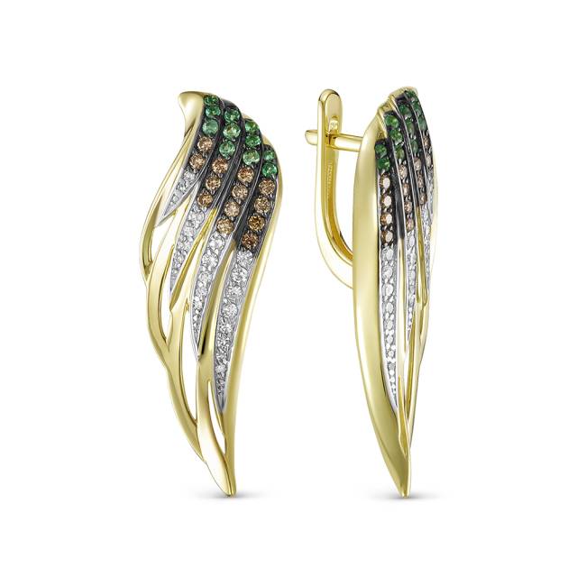 Серьги из жёлтого золота с бриллиантами и изумрудами (059590)