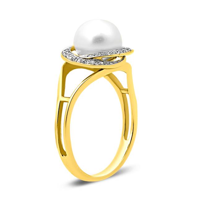 Кольцо из комбинированного золота с бриллиантами и жемчугом (021204)