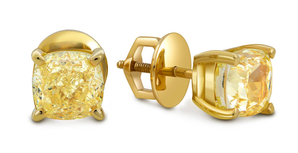 Серьги пусеты из жёлтого золота с бриллиантами (052380)