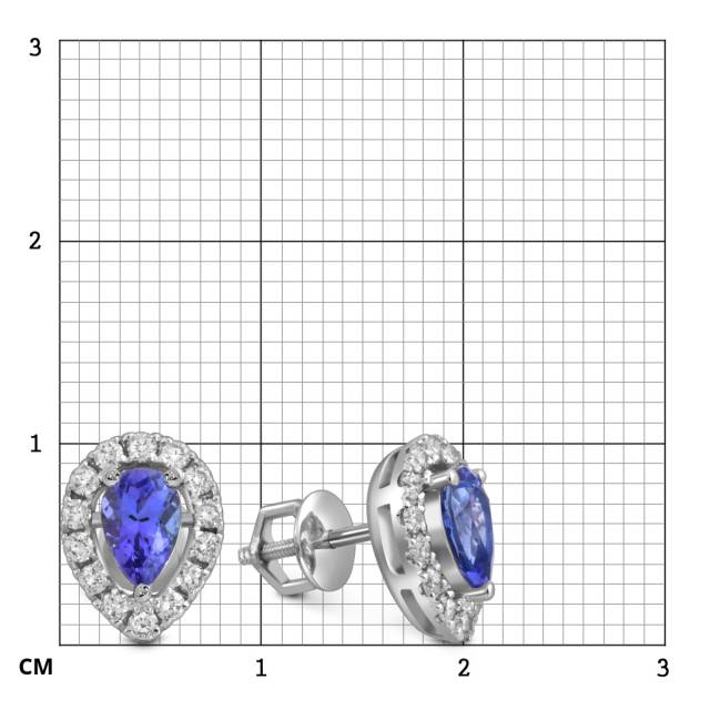 Серьги пусеты из белого золота с бриллиантами и танзанитами (054488)