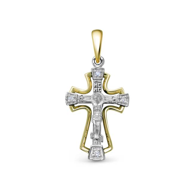 Кулон крест из комбинированного золота с бриллиантами (054692)