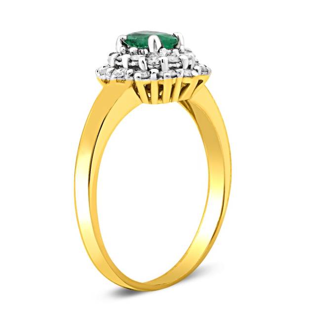 Кольцо из жёлтого золота с бриллиантами и изумрудом (018433)