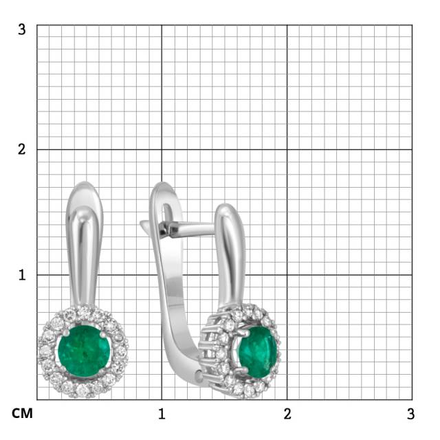 Серьги из белого золота с бриллиантами и изумрудами (045674)