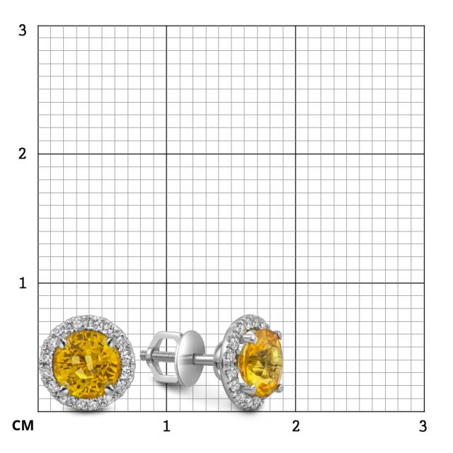 Серьги пусеты из белого золота с бриллиантами и жёлтыми сапфирами (052532)