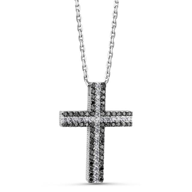 Колье крест из белого золота с бриллиантами (051501)