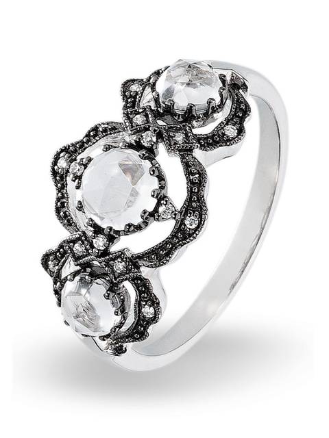 Кольцо из белого золота с бриллиантами и кварцами (012138)