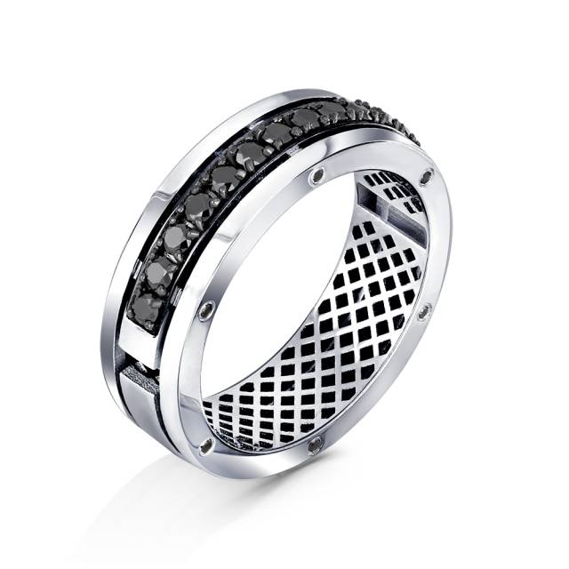 Обручальное кольцо из белого золота с чёрными бриллиантами (053450)