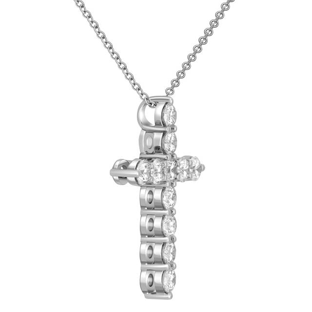 Колье крест из белого золота с бриллиантами (046608)